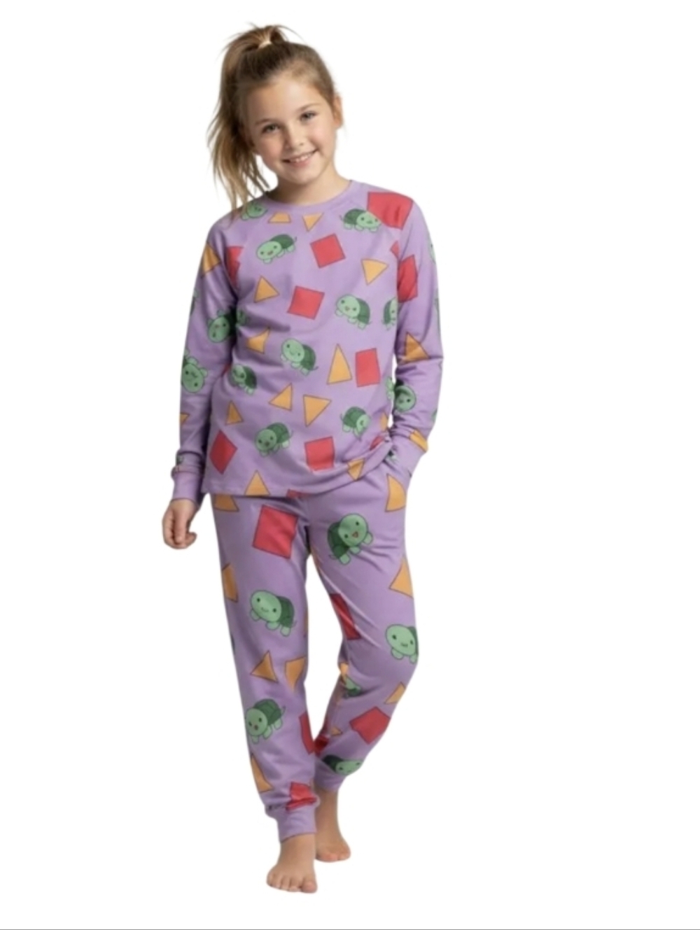 #Z15 Girls' Lavender Turtle Print Pajama Set
